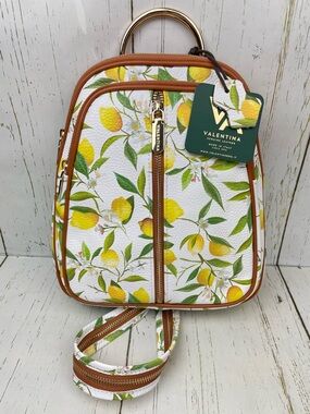 Valentina Pebble Leather Backpack/Sling Bag *Lemon Print *Made In Italy 🍋🇮🇹